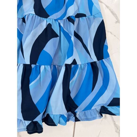 NEW Sail To Sable Smocked Silk-blend A-line Dress in Blue Sz S NWOT - Picture 4 of 10